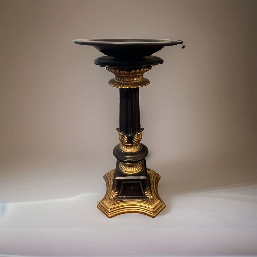 Black & Gold Column Pillar Candle Holder 9" Neoclassical Hollywood Regency goth